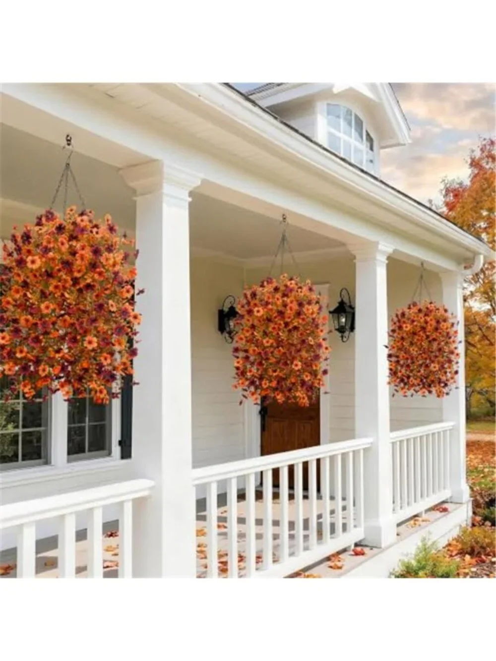 Artificial Mums for Outdoor 2 Pcs Fake Fall Hanging Flowers Mixed